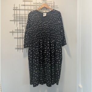 VTG Harvey Celler California Mini Floral Smocked Babydoll Dress Black Women's M